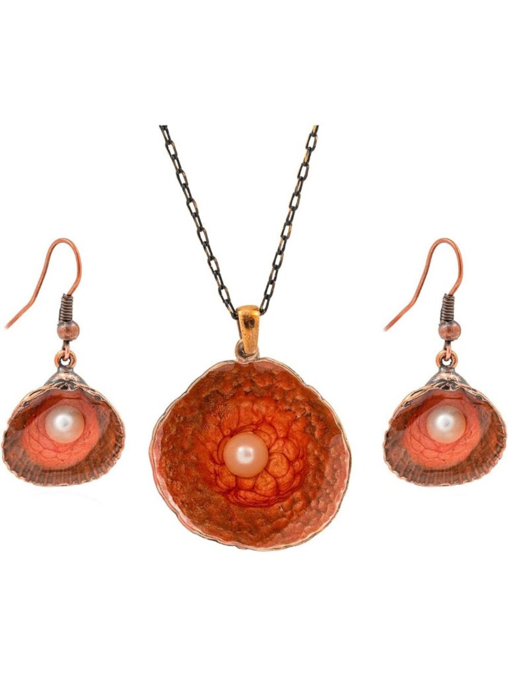 Handmade Boho Pearl Shell Jewelry Set - Vintage Ocean Pendant Necklace